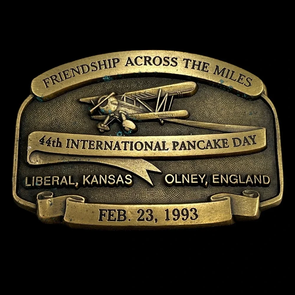 Belt Buckle 1993 Western Associates 44th International Pancake Day Biplane